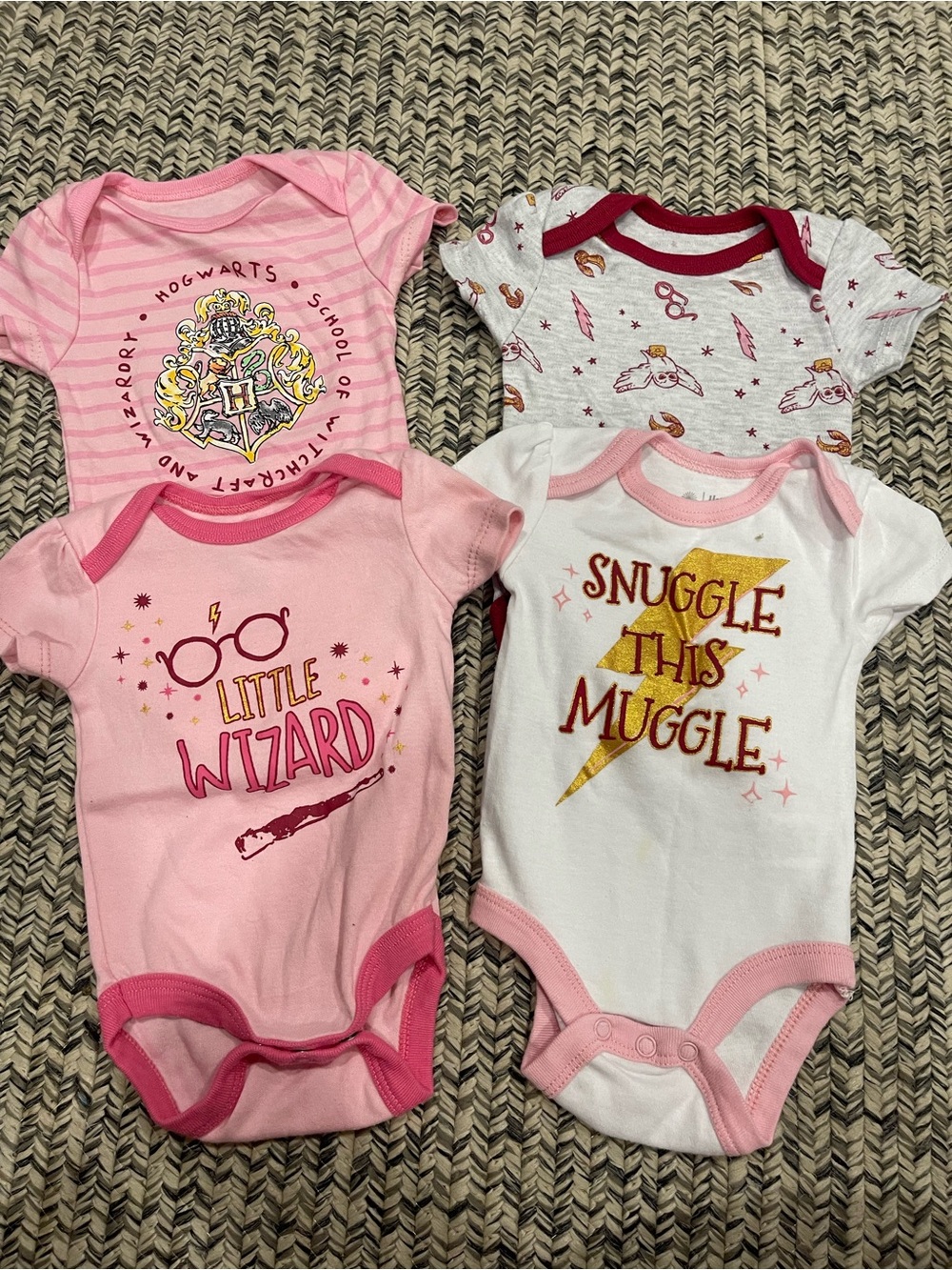 Harry Potter Baby Onesie Set - Pink and White Wizard-Themed One-Pieces 3-6 mont